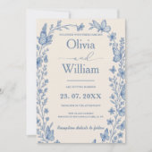 Dusty Blue Wildflower Wedding Kaart (Voorkant)