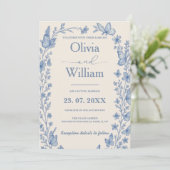 Dusty Blue Wildflower Wedding Kaart (Staand voorkant)