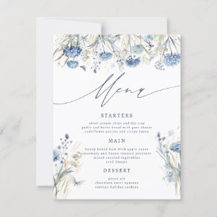 Dusty Blue Wildflower Wedding Menu Kaart