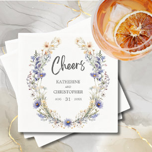 Dusty Blue Wildflower Wedding Receptie Cheers Servet