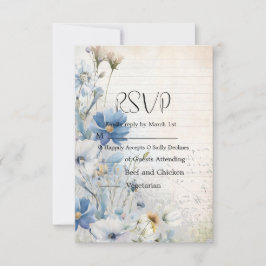 Dusty Blue Wildflower Wedding RSVP Kaartje