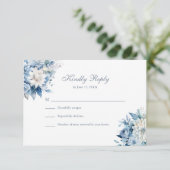 Dusty Blue Wildflower Wedding RSVP White Back (Debout devant)