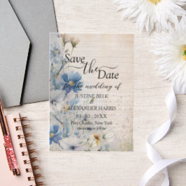 Dusty Blue Wildflower Wedding Save the Date Vellum Uitnodigingen