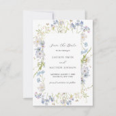 Dusty Blue Wildflower Whimsical Moderne bruiloft Save The Date (Voorkant)