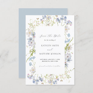 Dusty Blue Wildflower Whimsical Moderne bruiloft Save The Date