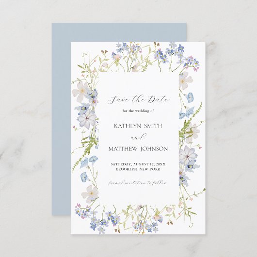 Dusty Blue Wildflower Whimsical Moderne bruiloft Save The Date