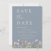 Dusty Blue Wildflowers Boho Bewaar de datum Save The Date (Voorkant)