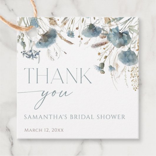Dusty blue wildflowers boho vrijgezellenfeest bedankjes labels (Voorkant)