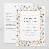 Dusty Blue Wildflowers Budget Alles in één bruilof Kaart (Voorkant / Achterkant)