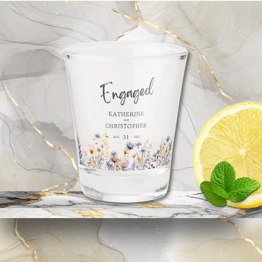 Dusty Blue Wildflowers Custom Engagement Party Shot Glas