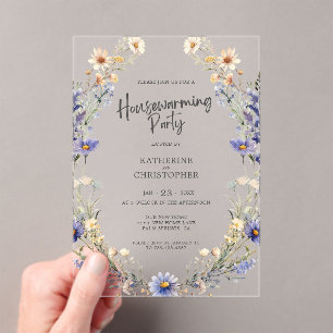 Dusty Blue Wildflowers Custom Housewarming Party Acryl Uitnodigingen