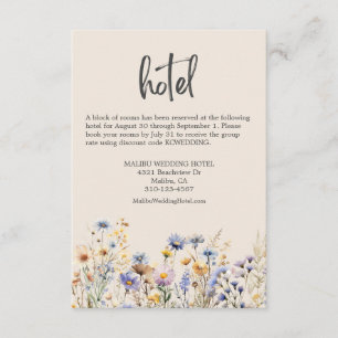 Dusty Blue Wildflowers Elegant Beige Wedding Hotel Informatiekaartje