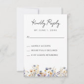 Dusty Blue Wildflowers Elegant QR Code Wedding RSVP Kaartje (Voorkant)