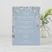 Dusty Blue Wildflowers Wedding Evening Party Kaart (Staand voorkant)