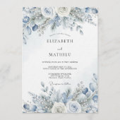 Dusty Blue Winter Bloom Wedding Kaart (Voorkant)