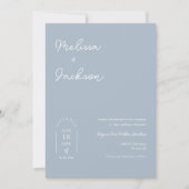 Dusty Blue Winter Boho Minimalistische Wedding QR  Kaart (Voorkant)