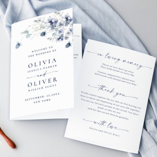 Dusty Blue Winter Foliage Wedding Ceremony Program