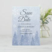 Dusty Blue Winter Scene Save The Date (Staand voorkant)