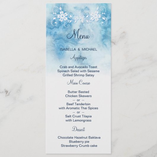 Dusty Blue Winter Script Calligraphy Waterverf Menu (Voorkant)