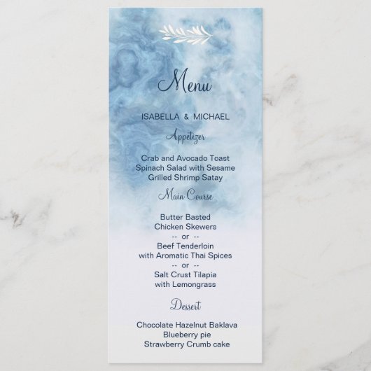 Dusty Blue Winter Script Calligraphy White Branch Menu (Voorkant)