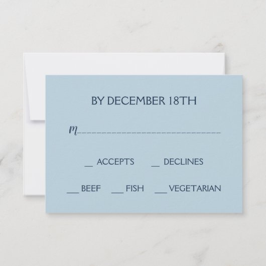 Dusty Blue Winter Script Calligraphy White Branch RSVP Kaartje (Achterkant)