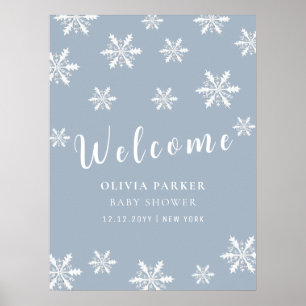 Dusty Blue Winter Snow Baby shower Welkom poster