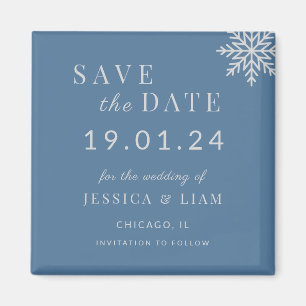 Dusty Blue Winter Wedding Save the Date Magneet