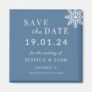 Dusty Blue Winter Wedding Save the Date Magneet