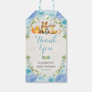 Dusty Blue Woodland Animals Boy Baby shower Favor Cadeaulabel