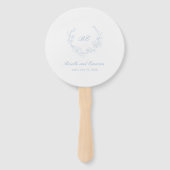 Dusty Blue Wreath Monogram Foto Elegant Huwelijk Handwaaier (Voorkant)