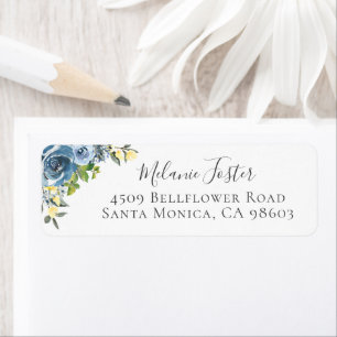 Dusty Blue Yellow Botanical Floral Return Address Etiket