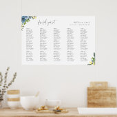 Dusty Blue Yellow Botanical Wedding Seating Chart Poster (Keuken)