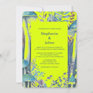 Dusty Blue Yellow Green Woodlands Mushroom Wedding Kaart