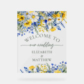 Dusty Blue & Yellow Waterverf Wildflower Welkom Acryl Bord (Voorkant)