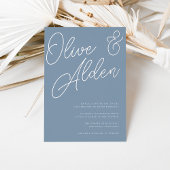 Dusty Blue | Zilveren Foil Script Weddenschap Folie Uitnodiging