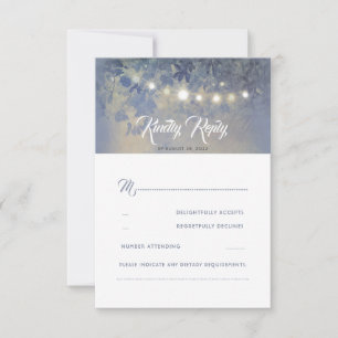 Dusty Blue Zomer Nacht Rustieke Bruiloft RSVP Kaartje