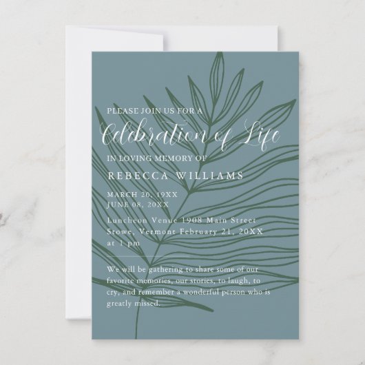 Dusty Blueish Minimal Celebration of Life Kaart (Voorkant)