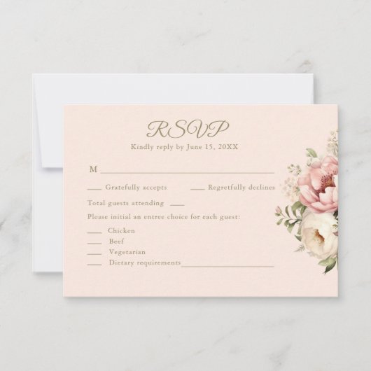 Dusty Blush Floral Wedding RSVP Card (Voorkant)