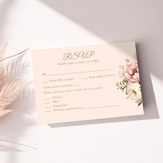 Dusty Blush Floral Wedding RSVP Card
