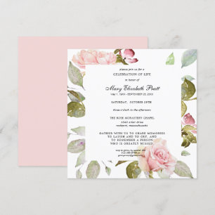 Dusty Blush Pink Floral Celebration of Life Invita Kaart