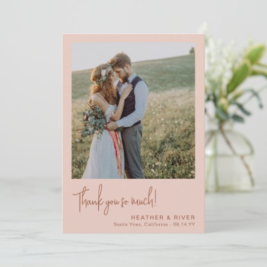 Dusty Blush Romantische Gepersonaliseerde Fotobrui Bedankkaart (Staand voorkant)
