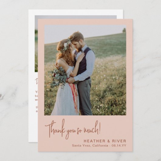 Dusty Blush Romantische Gepersonaliseerde Fotobrui Bedankkaart (Voorkant / Achterkant)