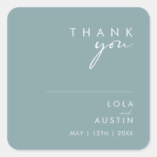Dusty Boho | Autocollant Carré Mariage Merci bleu (Devant)