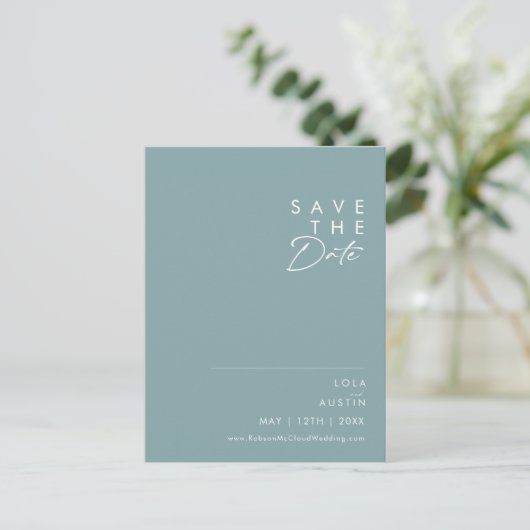 Dusty Boho | Blauw en groen sparen de Datum Uitnodiging Briefkaart (Staand voorkant)