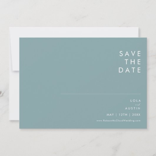 Dusty Boho Blue en Green Horizontal Save the Date (Voorkant)