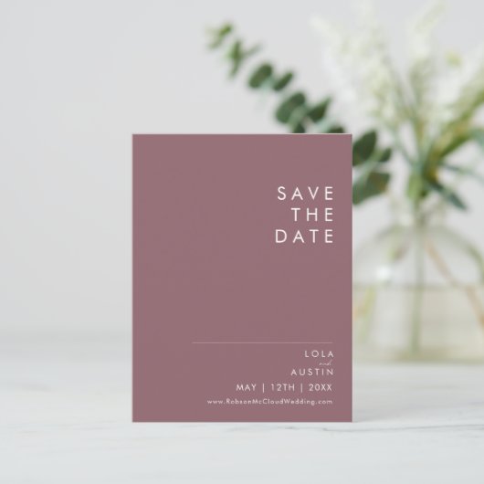 Dusty Boho | Carte postale Purple Save The Date (Debout devant)