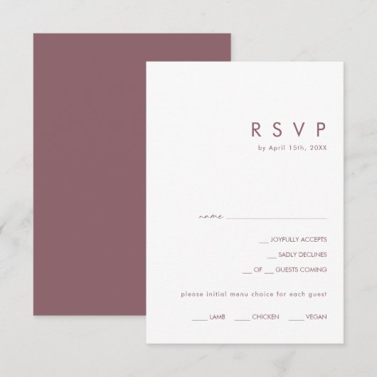Dusty Boho | Carte RSVP de choix de menu pourpre (Devant / Derrière)
