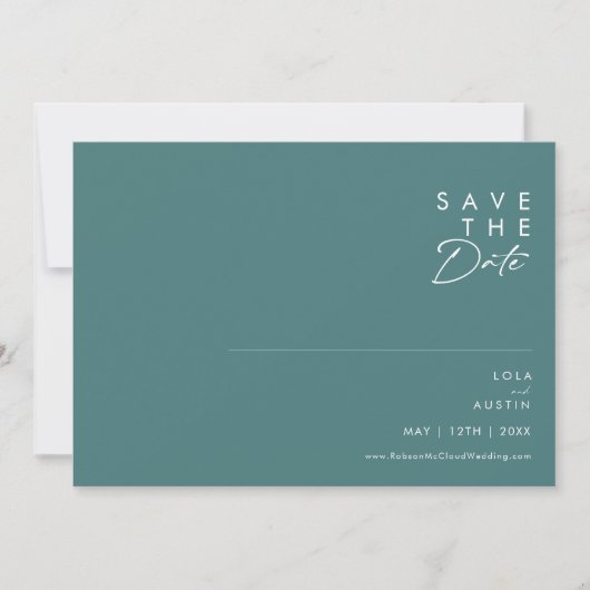 Dusty Boho | Horizontaal groen en blauw Save The Date (Voorkant)