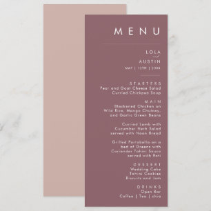 Dusty Boho Menu Dîner Mariage violet et Rose