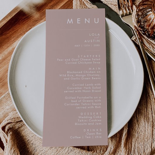 Dusty Boho | Menu du dîner Rose et violet Mariage